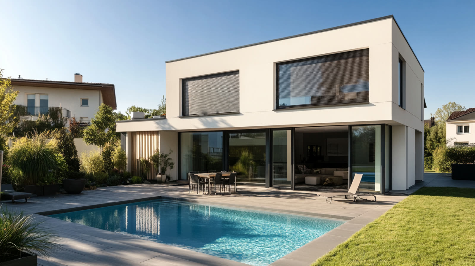 Modernes Einfamilienhaus mit Pool und vernetzter Haustechnik